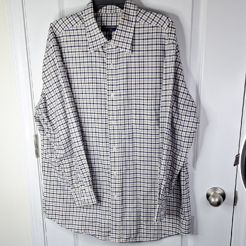 Saddlebred Blue and White Plaid Casual Button Down Shirt